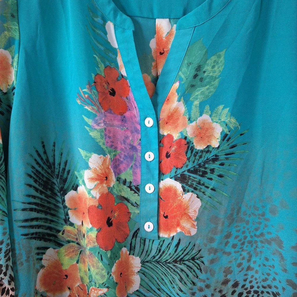 Soft Surroundings Lightweight Sheer Floral Animal Print Tunic Top Petite - Picture 5 of 14